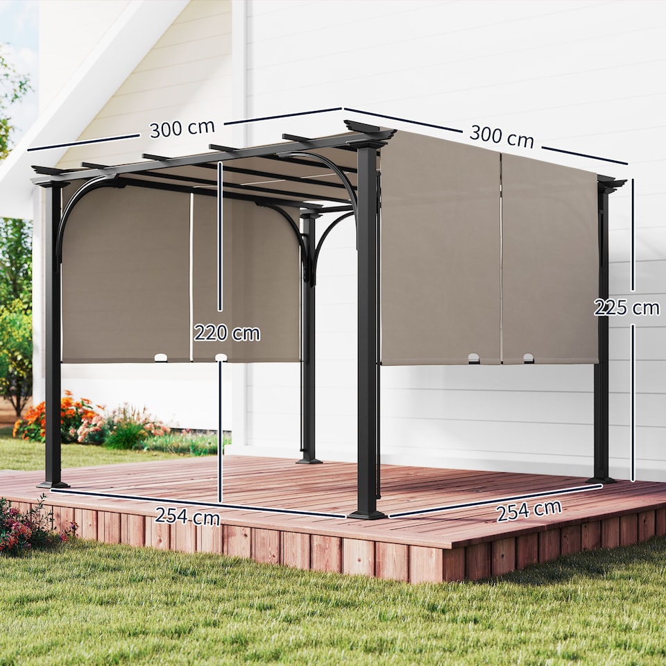 image 1 of Outsunny 3 x 3m Garden Pergola, Outdoor Pergola Gazebo with Adjustable Canopy, Sun Shade Patio Canopy Shelter, Beige