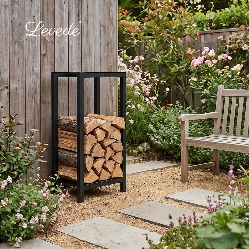 image 1 of Levede Firewood Rack Metal Outdoor Storage Log Holder Fireplace 30 x 22 x 59cm