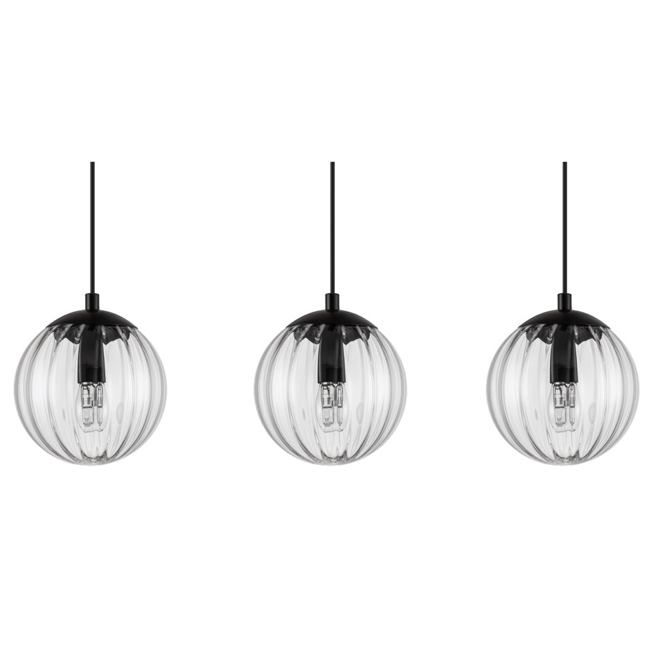 image 1 of COSYLYTE Kingston 3 Light Modern Ribbed Glass Pendant Light - Matt Black Metal | Black | 1