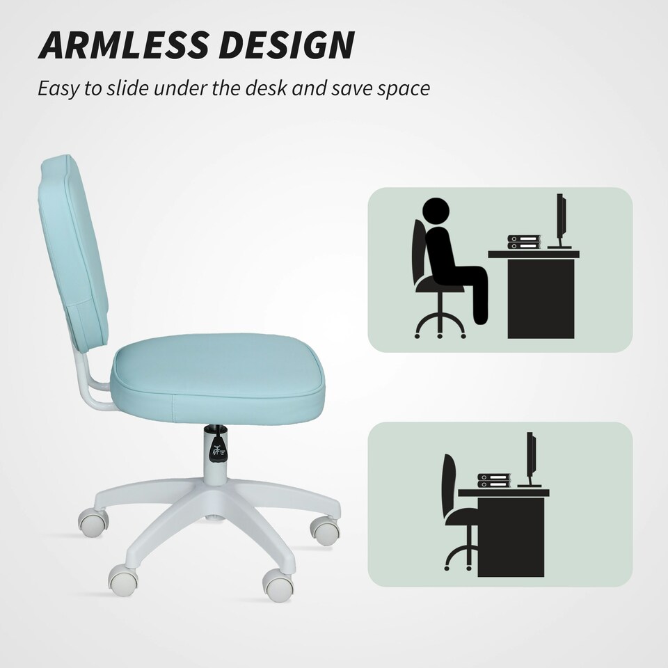image 1 of Vinsetto Vanity Task Chair with Adjustable Height, Armless, Blue Blue