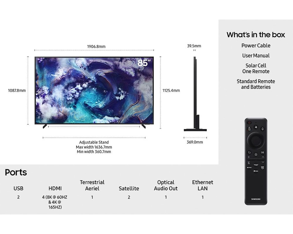 image 1 of Samsung QE85QN900FTXXU 85" QN900F 8K Neo QLED Vision AI Smart TV