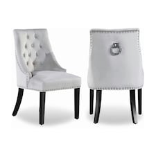 Set of 2 Velvet Dining Chairs Ergonomic Scoop Knockerback & Button Tufted Wood Legs Grey | Light Grey