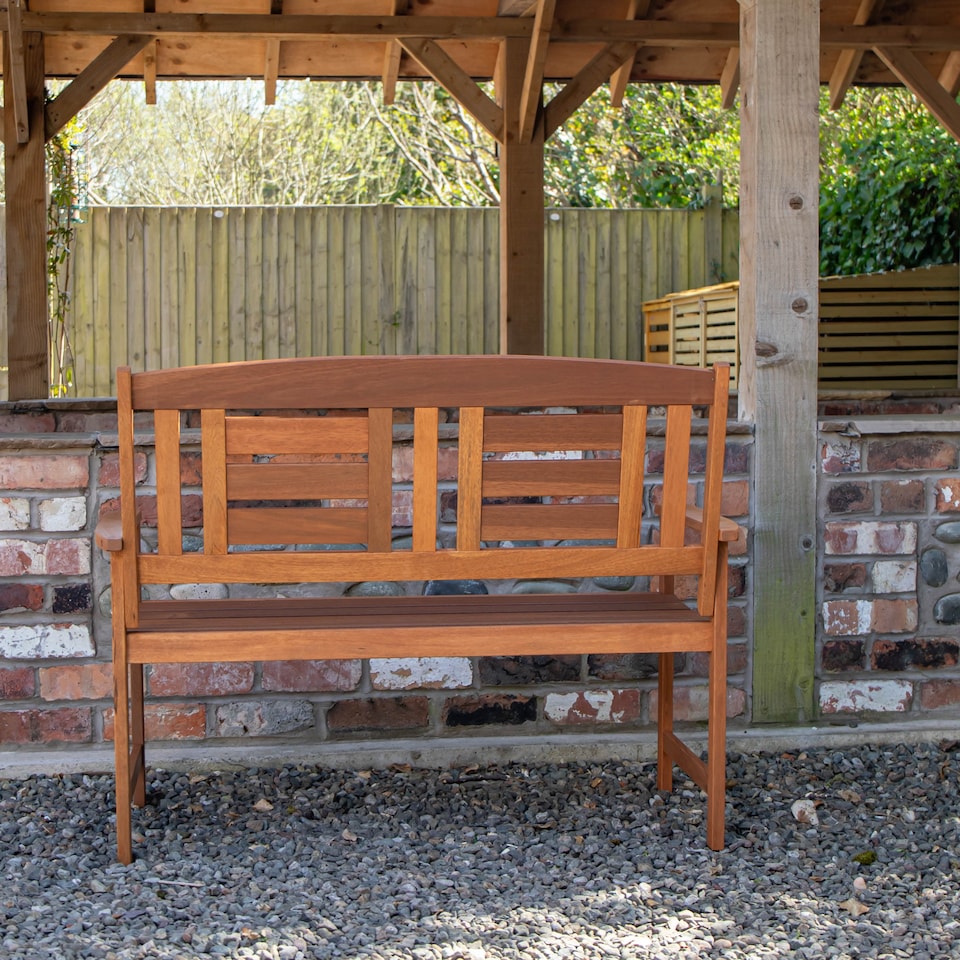 image 1 of Hawkshead 2 Seater Outdoor Wooden Garden Patio Bench | Brown | Brown
