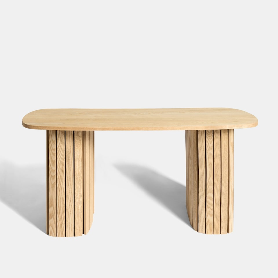 image 1 of OHS Ribbed Curved Home Furniture Living Room Decor Coffee Table Brown | Light Wood