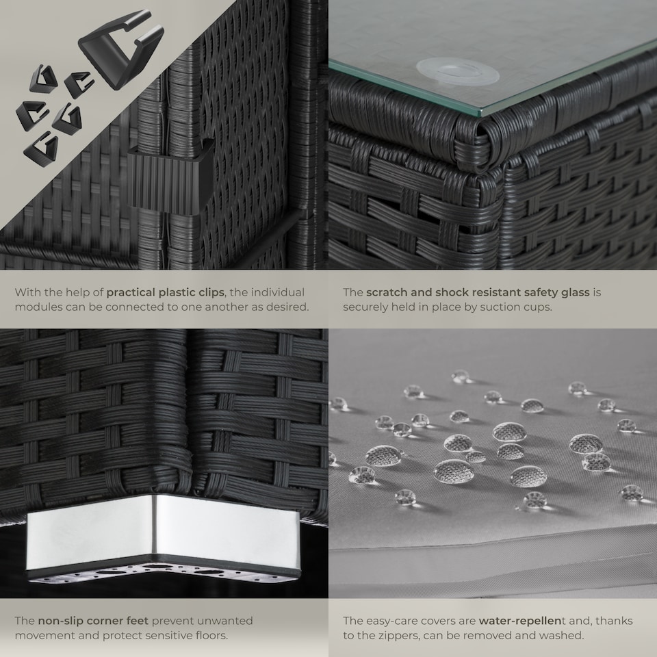 image 1 of Garden Furniture Venice - set for 6 to 7 people, outdoor sofas, table and stool | Black | black/grey | 59,50 x 68 x 69,50 cm | 1