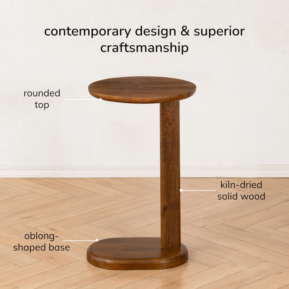 image 1 of Nora C-Shaped Solid Mango Wood Sofa Side Table for Living Room