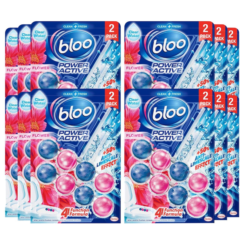 image 1 of Bloo Toilet Rim Block Power Active Flower with 4 Cleaning Formula 2x50g, 12 Pack | Multi | 12