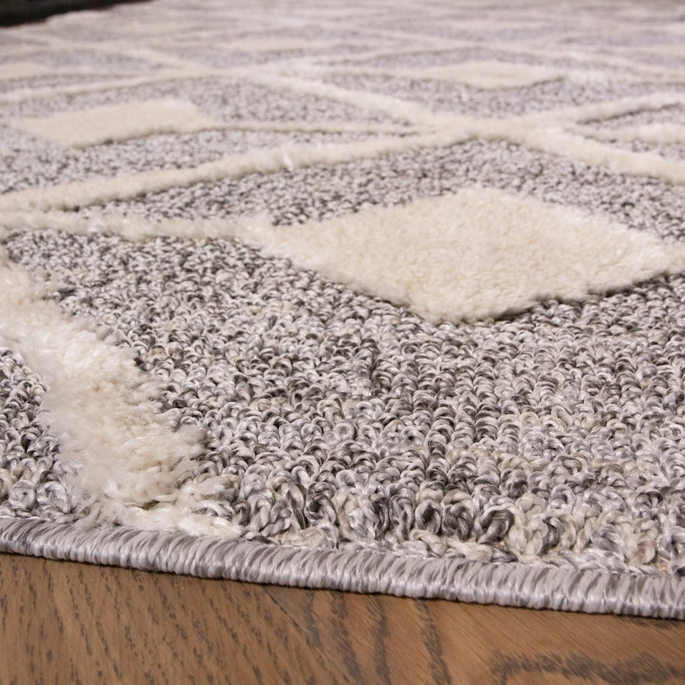 image 1 of KUKOON Grey Cream Diamond Loop Pile Living Room Area Rug 190cm x 280cm Grey