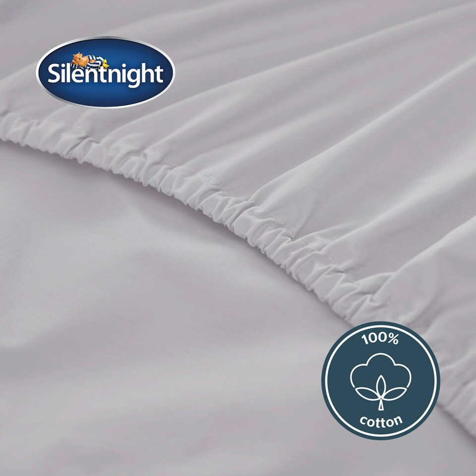 image 1 of Silentnight Pure Cotton Fitted Sheet, Extra Deep, 40 cm, Silver Grey, Single