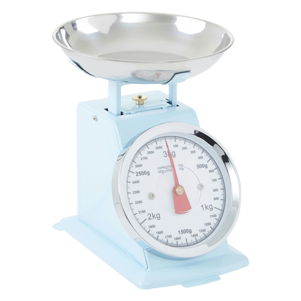 image 1 of Interiors By Premier Retro 3kg Pastel Blue Retro Kitchen Scale, Premium Kitchen Scale, Iron Steel Constructed Baking Scale