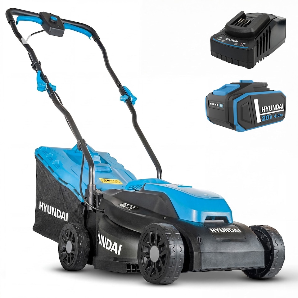 image 1 of Hyundai Cordless Lawnmower 20v 4Ah Battery Powered 33cm 32L HY20CLM33