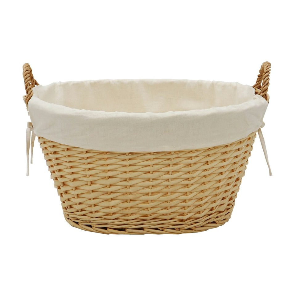 image 1 of JVL Hand Woven Acacia Oval Laundry Willow Storage Basket with Lining, Honey Finish Brown