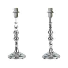 First Choice Lighting Set of 2 Chrome Stick Table Lamp Bases with Decorative Stems Chrome