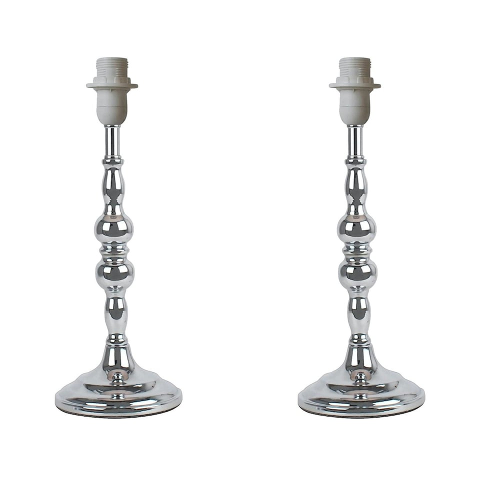 image 1 of First Choice Lighting Set of 2 Chrome Stick Table Lamp Bases with Decorative Stems Chrome