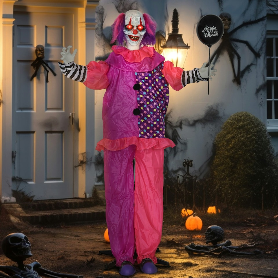 image 1 of Outsunny Sound Activated Halloween Animatronics Clown with Red Light Up Eyes