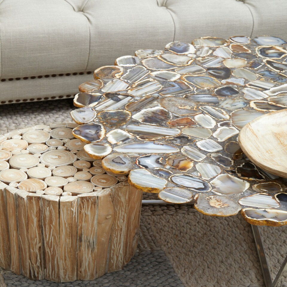 image 1 of Interiors by Premier Distinctive Agate Coffee Table With Cross Base, Modern Silver Finish Decorative Table, Multi