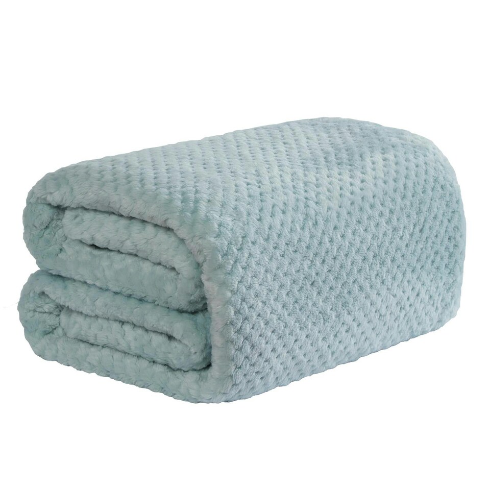image 1 of OHS Luxury Waffle Mink Warm Blanket, 200x240cm - Duck Egg Blue
