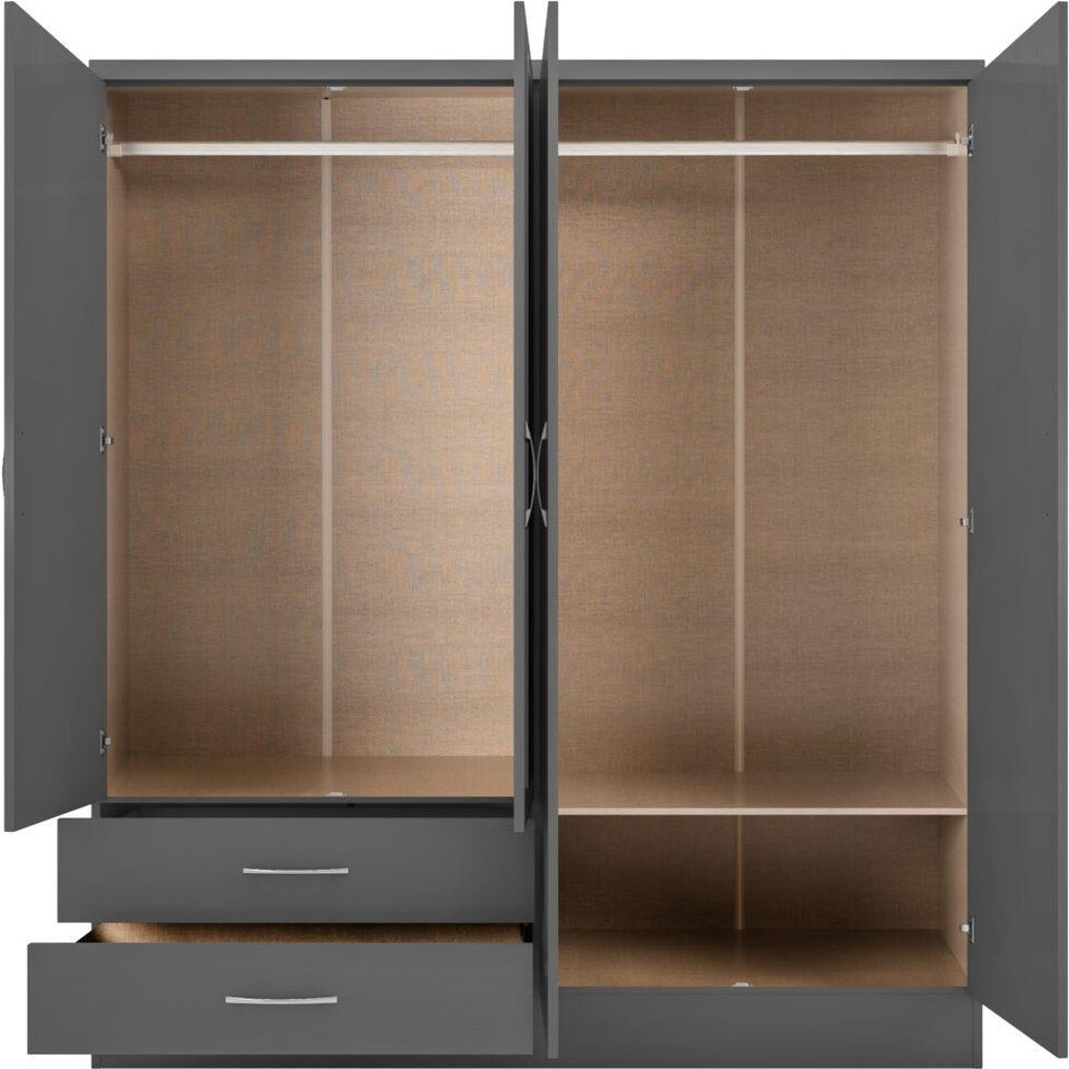 image 1 of Nevada 4 Door 2 Drawer Mirrored Wardrobe Grey | 3D Effect Grey