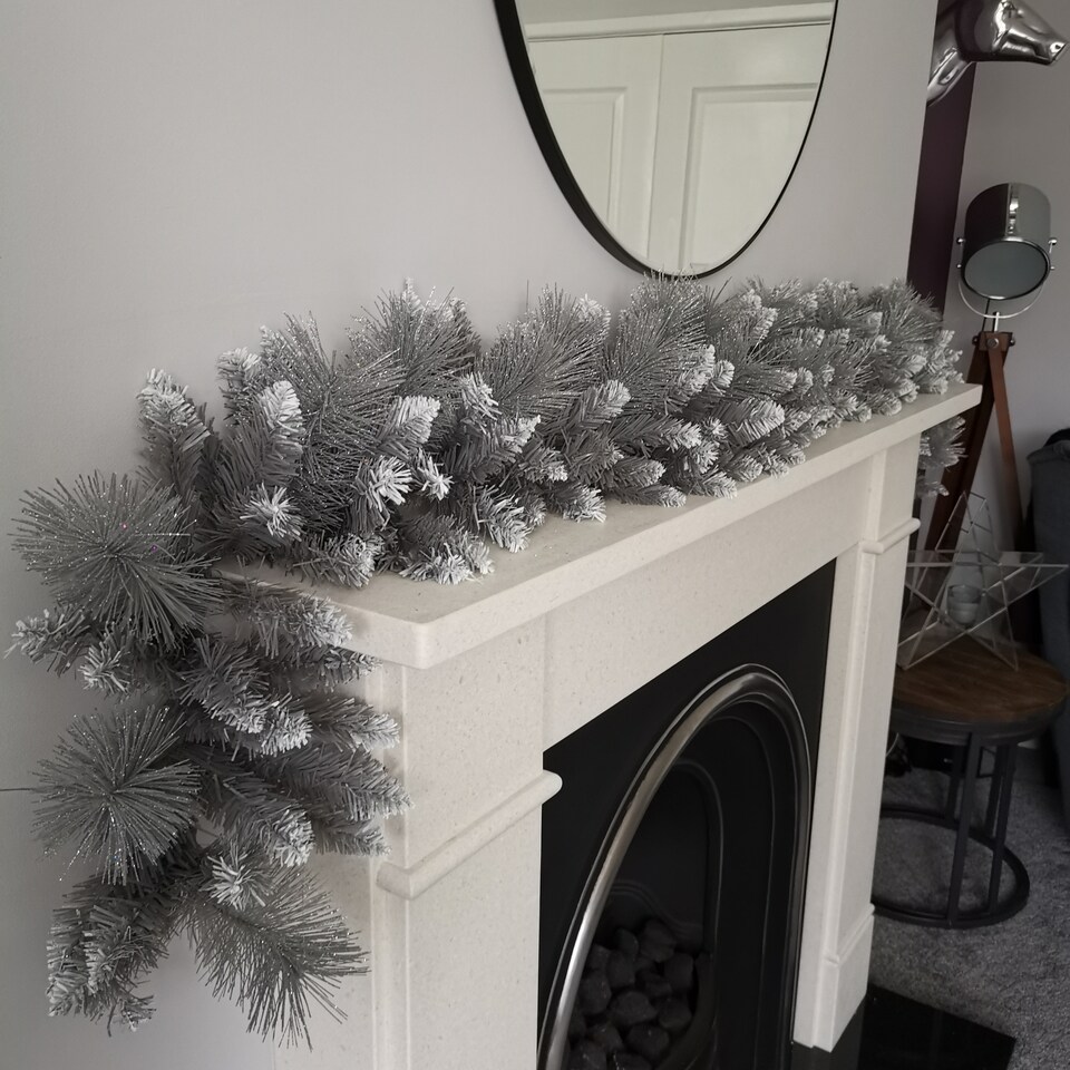 image 1 of Premier 6ft (1.8m) Christmas Silver Garland With Some Glitter Tips