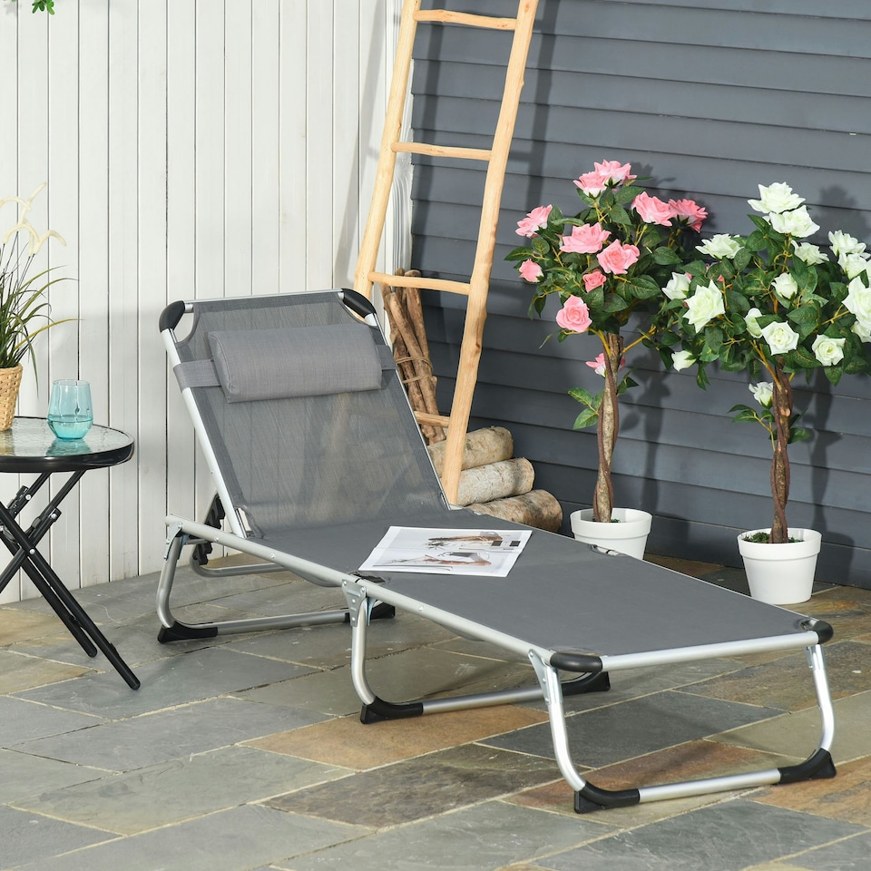 image 1 of Outsunny Folding Outdoor Reclining Sun Lounger Chair Aluminium Frame Dark Grey