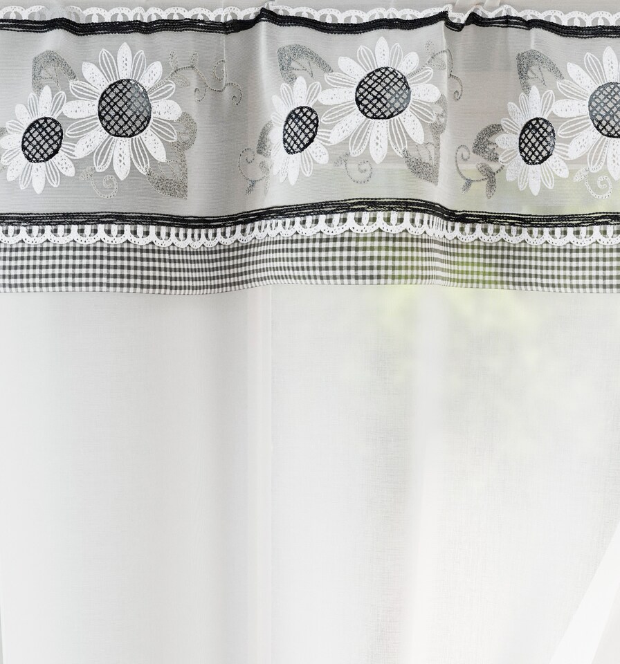 image 1 of Tyrone Textiles Keswick Black Floral Embroidery Window Set With Matching Tie Backs - 98x42" (249x107cm)