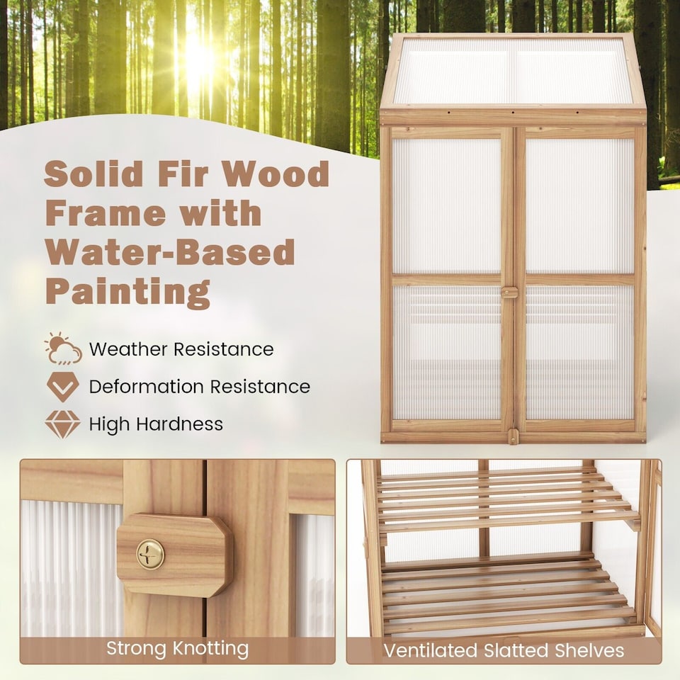 image 1 of COSTWAY Garden Cold Frame Portable Mini Wooden Greenhouse Outdoor Plant Cabinet