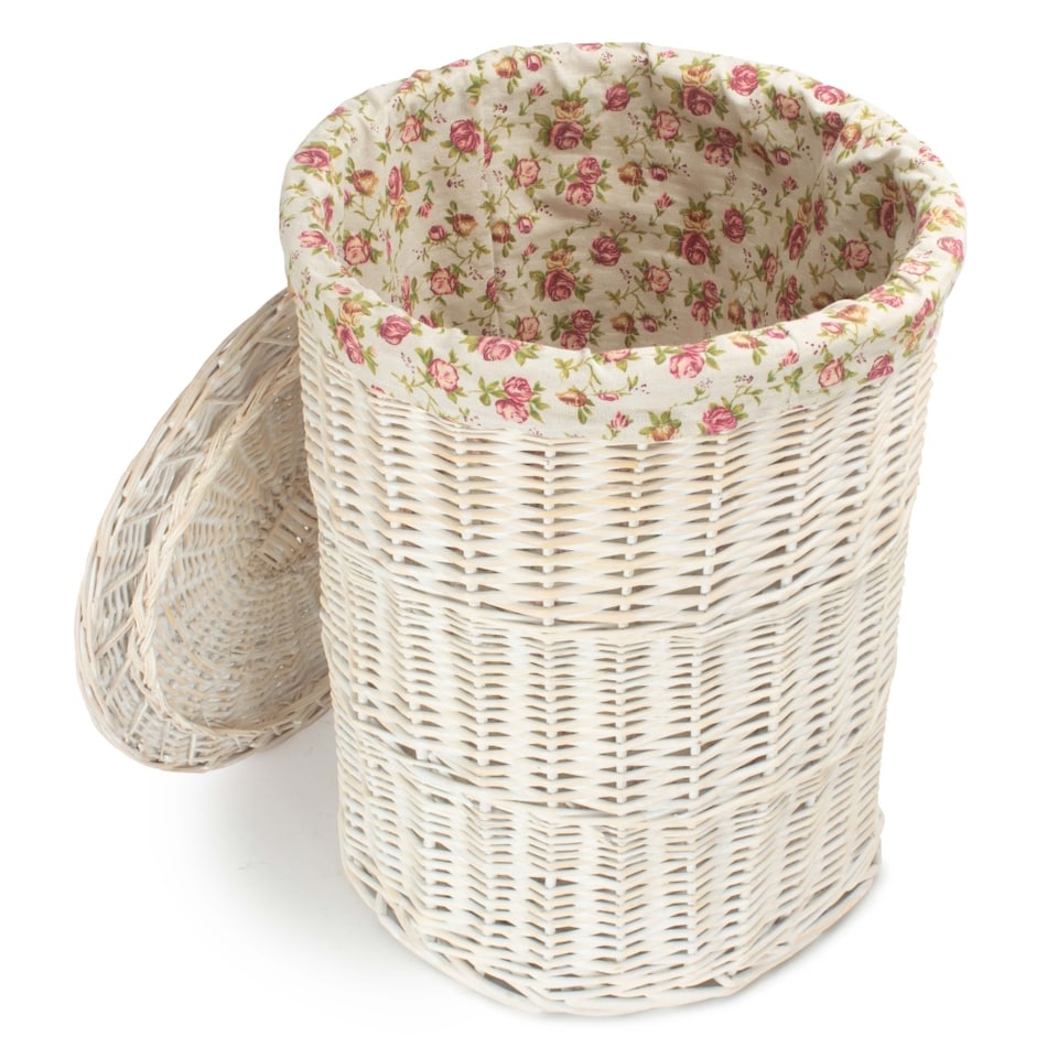 image 1 of Set of 2 Round White Wash Laundry Baskets with a Garden Rose Lining | Multi | Garden Rose