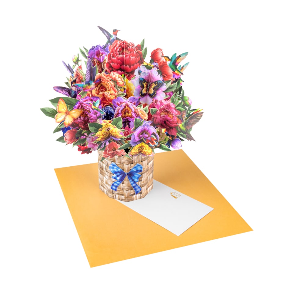 image 1 of Hummingbird Haven Basket of Blooms 3D Pop Up Card