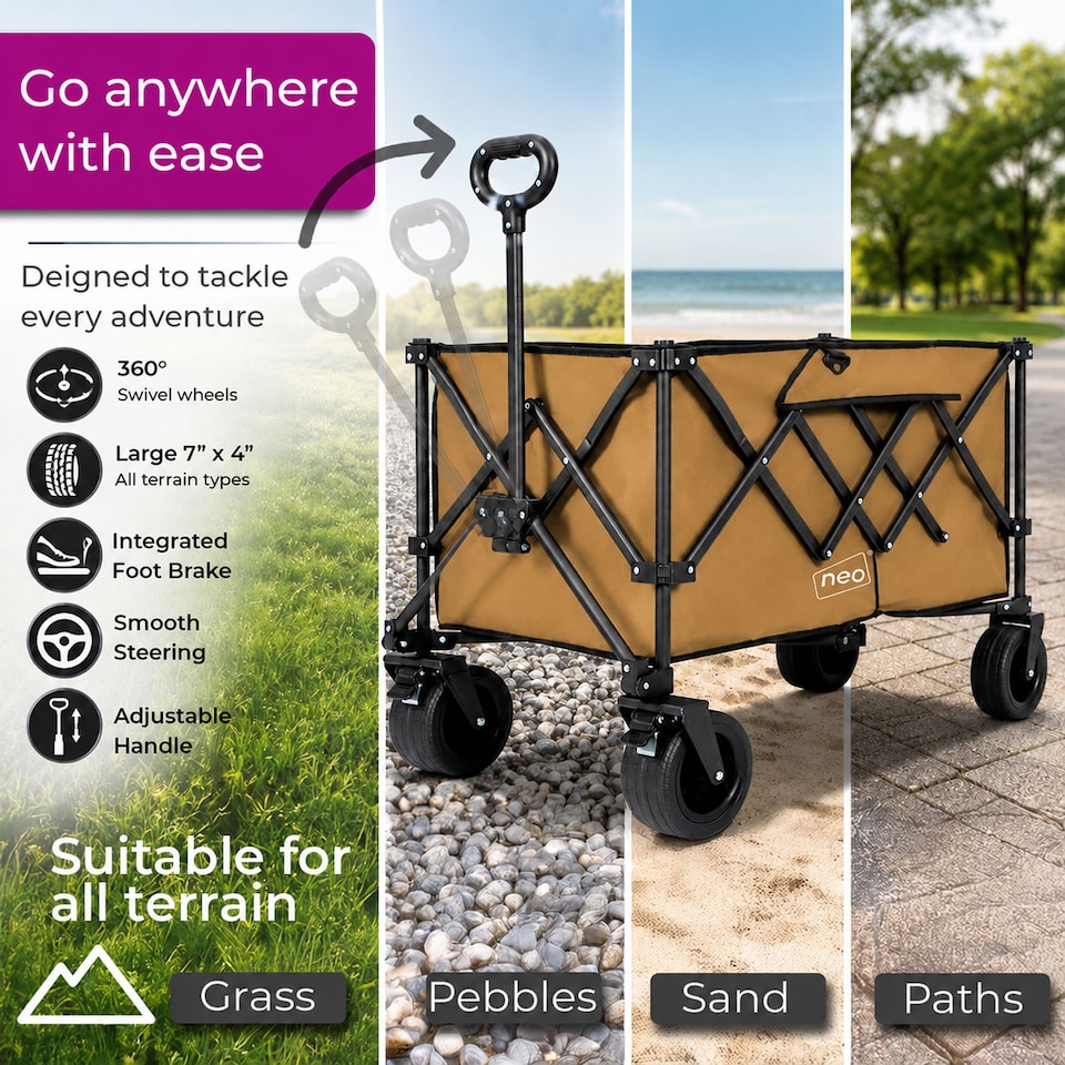 image 1 of Neo Heavy Duty Folding Wagon Cart 300L Collapsible Trolley Adjustable Handle