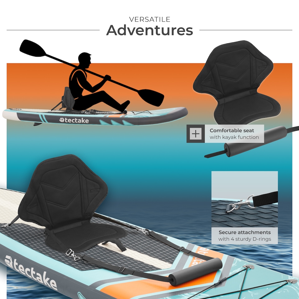 image 1 of 2-in-1 inflatable SUP kayak, with paddle, pump, backpack | Blue | turquoise/orange | 1