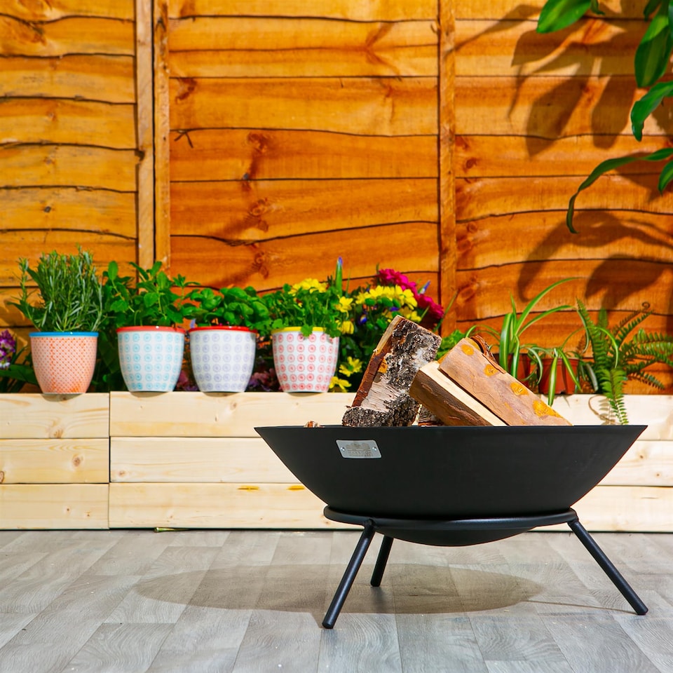 image 1 of Harbour Housewares 56cm Steel Fire Pit - Outdoor Garden Patio Fire Bowl Brazier Heater Stove for Wood Log Charcoal Burning