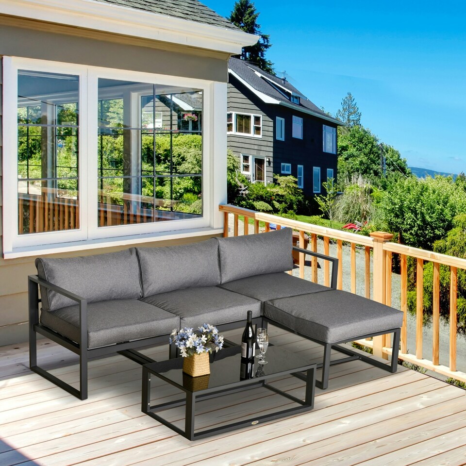 image 1 of Outsunny 5-Piece Outdoor Patio Set Padded Cushion Coffee Table