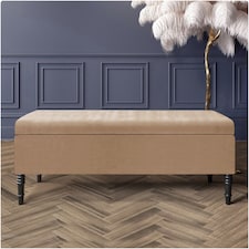 120cm Paris Plain Ottoman Storage Bench -Naples Shoes Bench with Black Turned Wooden Legs - Beige Upholstery Storage Footstool