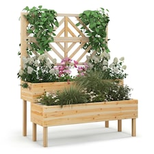 COSTWAY Raised Garden Bed w/Trellis Elevated Planter Box Natural