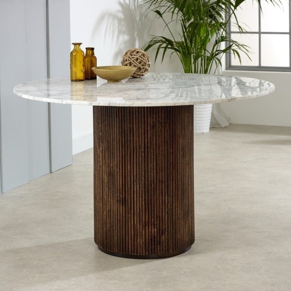 image 1 of Opal Dining Table Round with Marble Top & Mango Wood Base - L120 x W120 x H76 cm Brown