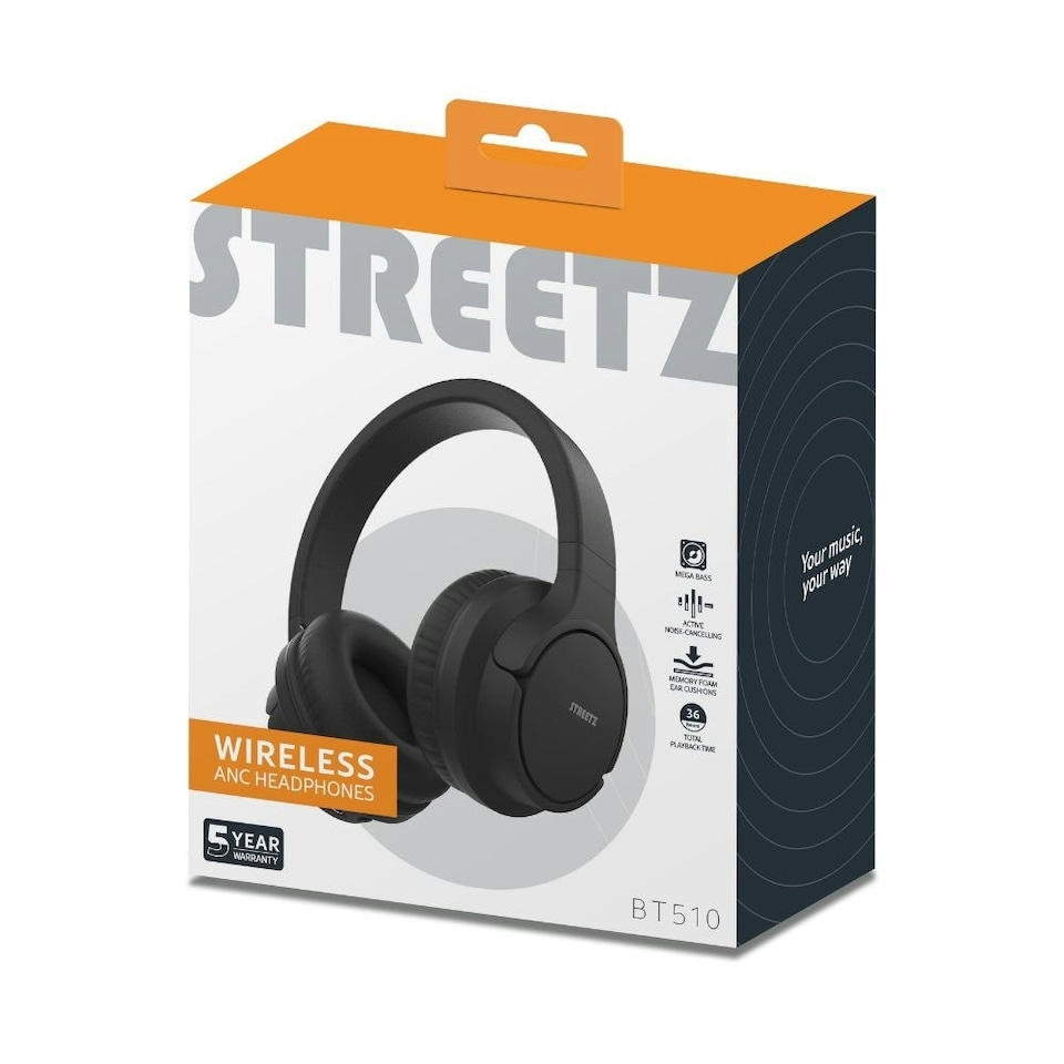 image 1 of Streetz BT510 Active Noise Cancelling Bluetooth Headphones | Black