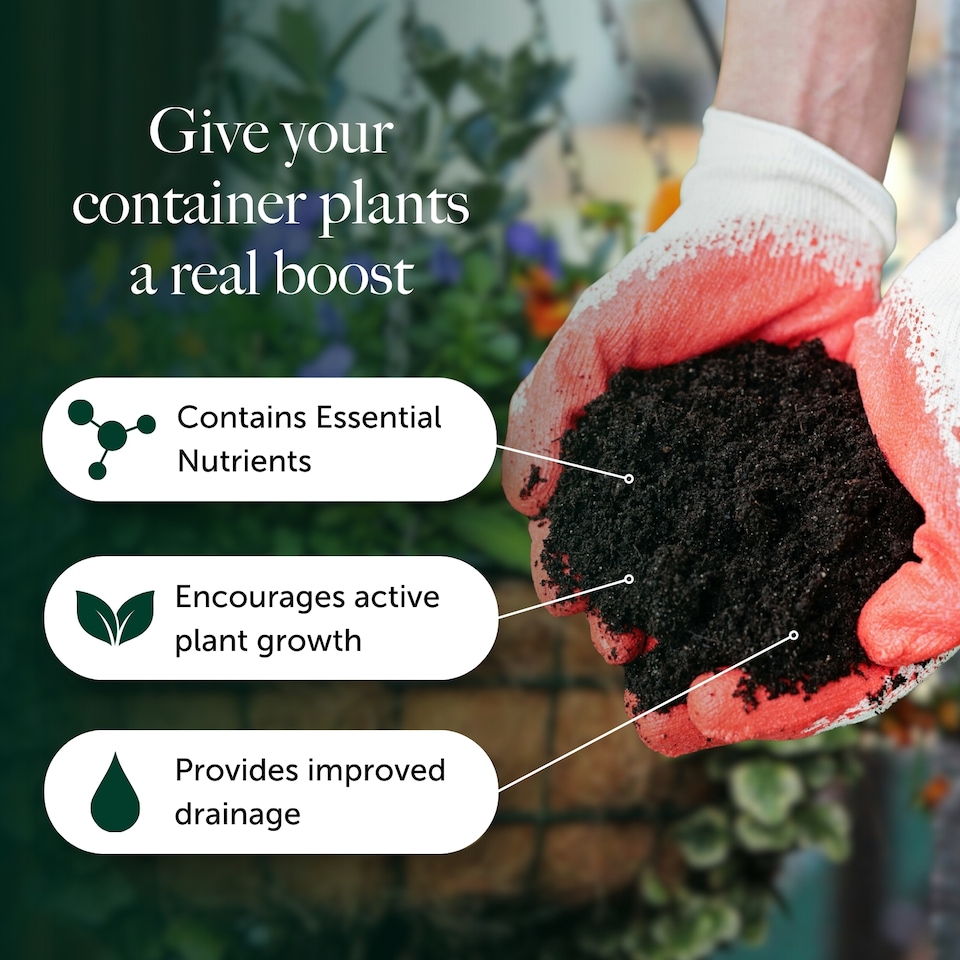 image 1 of Container & Hanging Basket Compost with 9 Month Feed - 65L - Water Less Formula - Perfect for Pots, Tubs & Baskets