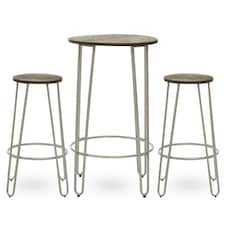 Interiors by Premier Set of 3 Silver Frame Bar Table Stool Set , Hairpin Stool for Kitchen Counter, Elm Wood Metal Frame Stool