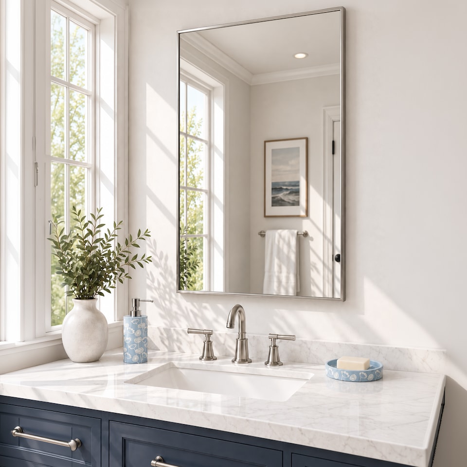 image 1 of Showerdrape Bayswarer Brushed Chrome Framed Rectangular Mirror 60x45cm