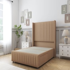 Sloomy Marlborough Latte Dumfries Divan Bed Base 2 Drawers Foot-End With 54 Inch Wingback Headboard & 12 Inch Matching Footboard | Brown | Latte | Super King | 1