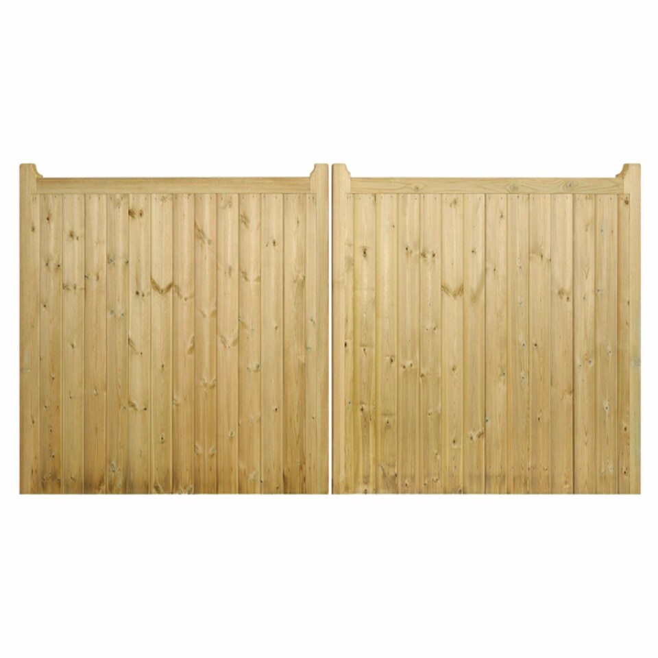 image 1 of Drayton Square Top Low Double Driveway Gate - Pressure Treated Scandinavian Redwood - W3300 x H950 mm | Brown | 1