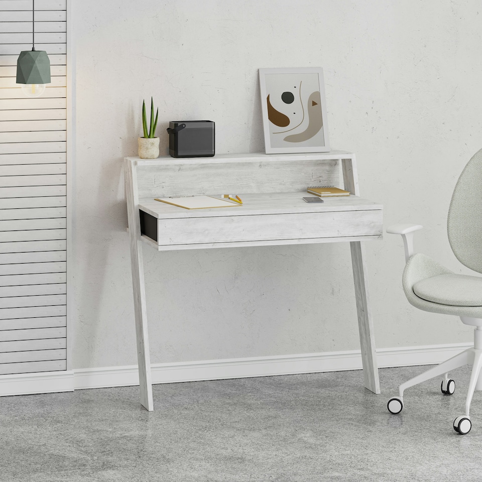 image 1 of Cowork Modern Desk Ancient White Wall Mounted With Drawer 94cm Wide White