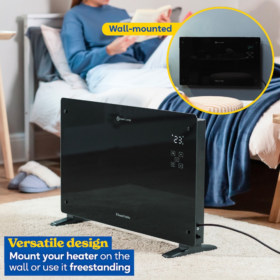 image 1 of Russell Hobbs RHPANH2006B Glass Panel Electric Heater 2000W Smart Wi-Fi Enabled in Black