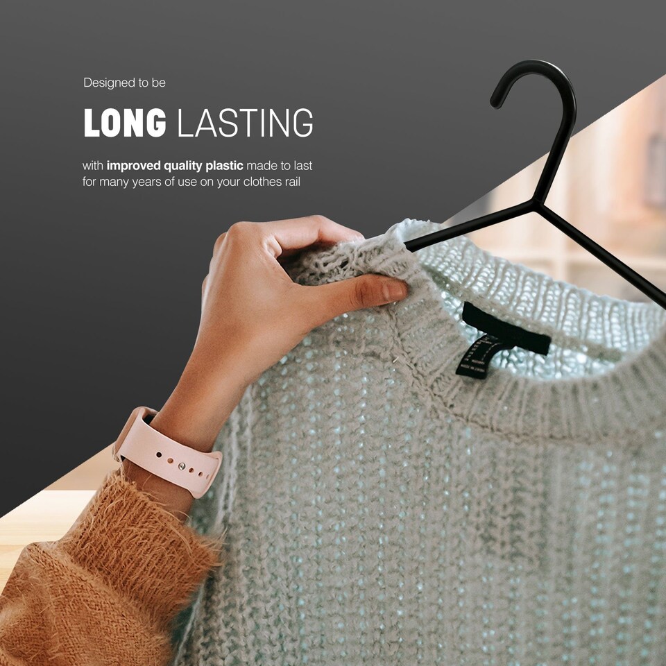 image 1 of Keplin Adult Plastic Coat Hangers Strong Slim Space Saving with Trouser Bar and Hooks