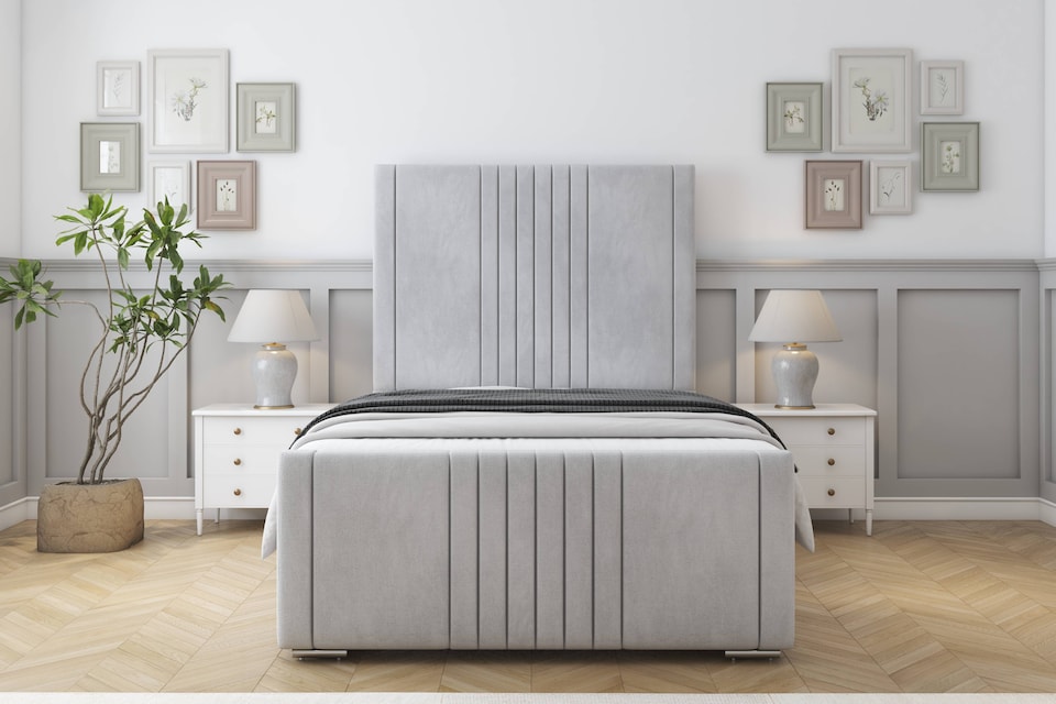 image 1 of Sloomy Harrington Silver Naples Bed Frame With 50" Upholstered Headboard 5' King