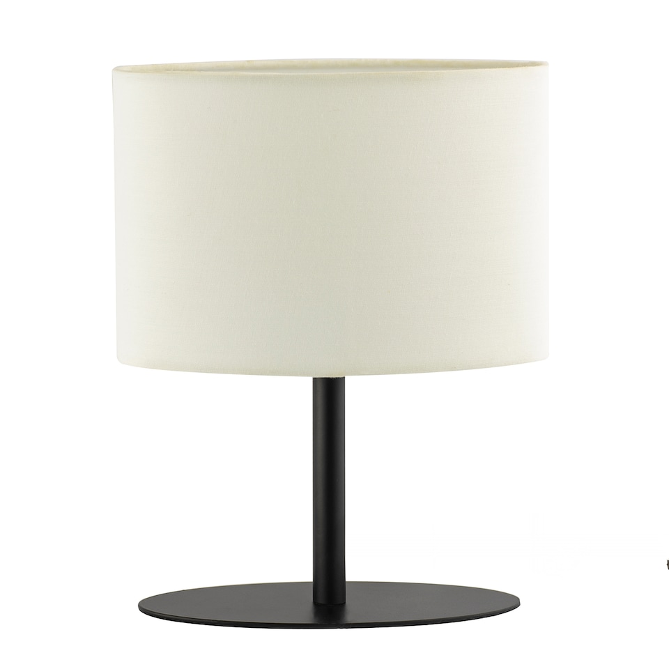 image 1 of Modern Designer Oval Table Lamp in Matte Black with Off-White Fabric Shade | Black