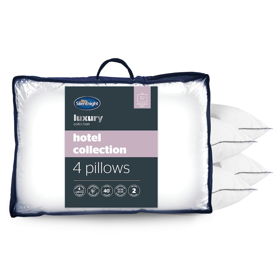 image 1 of Silentnight Luxury Hotel Collection Piped Bed Pillows, Hypoallergenic, Soft Medium Support, 4 Pack
