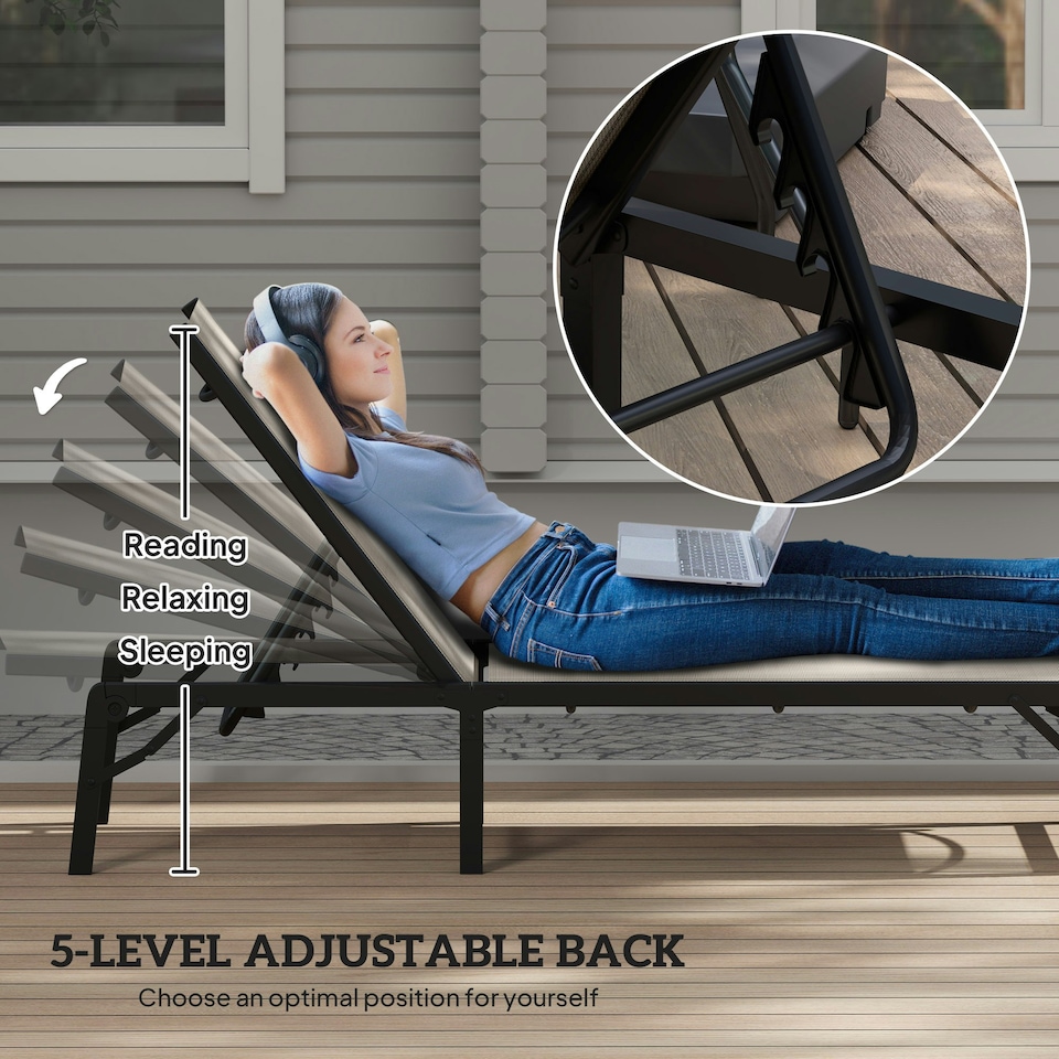 image 1 of Outsunny Folding Sun Lounger Set of 2, 5-Position Reclining Sun Bed