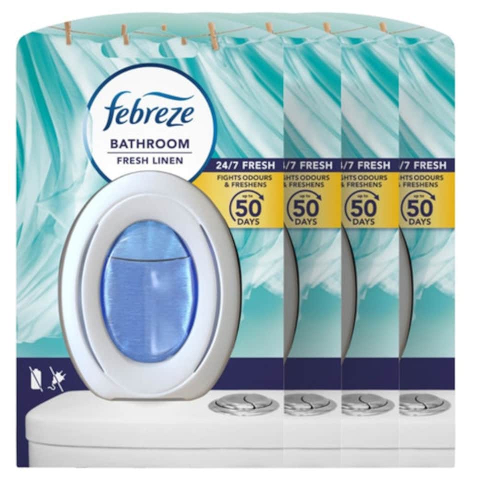 Febreze | Fresh Linen Bathroom Air Freshener 7.5ml | 7.5ml x 4 Pack