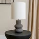 image 1 of ValueLights Jude Linen Tall Drum Shade Black Stacked Abstract Ceramic Table Lamp with Bulb Black